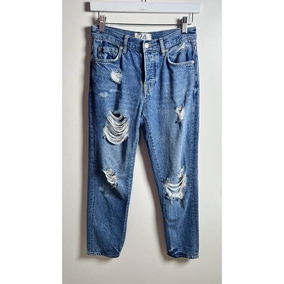 Free People We the Free Bren Boyfriend Jean Distressed High Rise Button Fly 24 - Picture 3 of 10